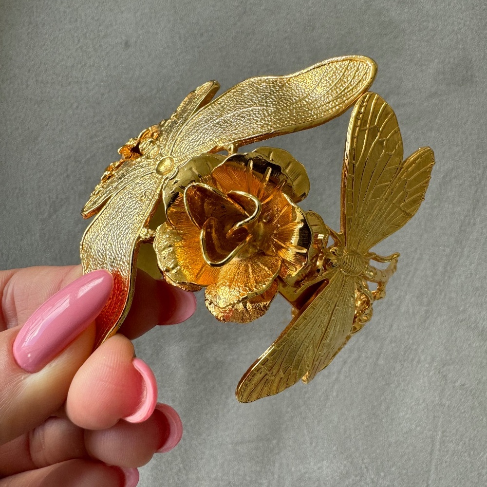 Gold Large Botanical Floral Bracelet Cuff